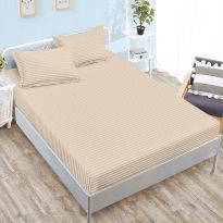 Set husă pat damasc policoton + 2 fețe perne pentru saltea de 160x200 sau 180x200 cm, Cappuccino