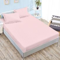Set husă pat damasc policoton + 2 fețe perne pentru saltea de 160x200 sau 180x200 cm, Roz Pudră