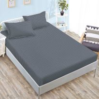 Set husă pat damasc policoton + 2 fețe perne pentru saltea de 160x200 sau 180x200 cm, Gri Antracit