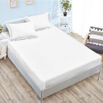 Set husă pat damasc policoton + 2 fețe perne pentru saltea de 160x200 sau 180x200 cm, Alb