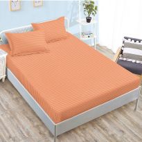 Set husă pat damasc policoton + 2 fețe perne pentru saltea de 160x200 sau 180x200 cm, Portocaliu