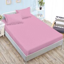 Set husă pat damasc policoton + 2 fețe perne pentru saltea de 160x200 sau 180x200 cm, Lila