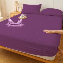 Husă protecție pat matlasată impermeabilă pentru saltea de 120x200, cu 2 fețe de pernă 50x70 cm Mov