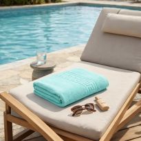 Prosop de plaja sau SPA 80x180 cm Greek Border 100% Bumbac 500 gr/m2, Turcoaz, Ralex Pucioasa