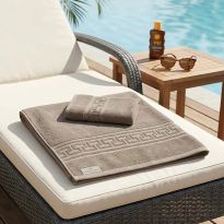 Prosop de plaja sau SPA 80x180 cm Greek Border 100% Bumbac 500 gr/m2, Bej, Ralex Pucioasa