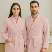 Halat baie și SPA Hotel gofrat tip fagure cu guler Kimono 100% Bumbac, Roz Pudră M/L