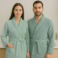 Halat baie și SPA Hotel gofrat tip fagure cu guler Kimono 100% Bumbac, Verde Mint XL/XXL