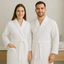 Halat baie si SPA Hotel gofrat tip fagure si guler Kimono 100% Bumbac, Alb XXL 