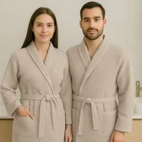Halat baie și SPA Hotel gofrat tip fagure cu guler Kimono 100% Bumbac, Cappucino XL/XXL