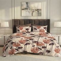 Lenjerie pat dublu ELVO Economy 6 piese Imprimeu floral Bej/Maro LEE22