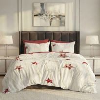 Lenjerie pat dublu ELVO Economy 6 piese Stelute Crem/Rosu LEE20