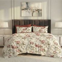 Lenjerie pat dublu ELVO Economy 6 piese Trandafiri Crem/Rosu LEE21