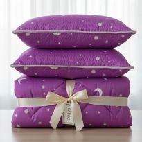 Pachet Pilota matlasata 160x200 cm si 2 perne 50x70 cm, model Luna si Stele, Mov