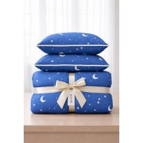 Pachet Pilota matlasata 200x210 cm si 2 perne 50x70 cm, model Luna si Stele, Albastru