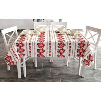 Fata de masa antimurdarire 100% Bumbac 140x180 cm, Imprimeu traditional Alb Rosu