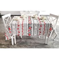 Fata de masa antimurdarire 100% Bumbac 120x160 cm, Imprimeu traditional Gri Rosu