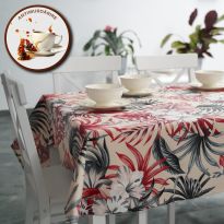 Fata de masa antimurdarire 100% Bumbac 160x220 cm, Frunze Exotice Rosu