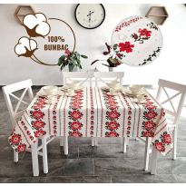 Fata de masa antimurdarire 100% Bumbac 160x220 cm, Imprimeu traditional Alb Rosu