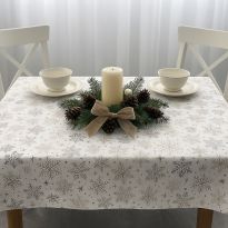 Față de masă rotundă 140 cm anti murdărire 100% Bumbac, Fulgi de Nea Alb