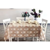 Față de masă rotundă 140 cm anti murdărire 100% Bumbac, Imprimeu modern Bej