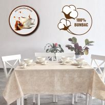 Față de masă rotundă 140 cm anti murdărire 100% Bumbac, Degrade Bej