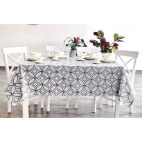 Față de masă rotundă 140 cm anti murdărire 100% Bumbac, Cercuri Gri