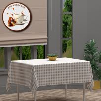 Față de masă rotundă 140 cm anti murdărire 100% Bumbac, Carouri Bej