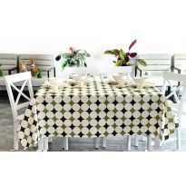 Față de masă rotundă 140 cm anti murdărire 100% Bumbac, Buline Crem Albastru