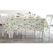 Față de masă rotundă 160 cm anti murdărire 100% Bumbac, Frunze Verde Galben