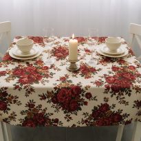 Față de masă rotundă 180 cm anti murdărire 100% Bumbac, Trandafiri Roșii