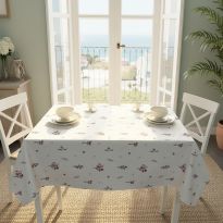 Față de masă rotundă 180 cm antimurdărire, Floricele Crem/Roz