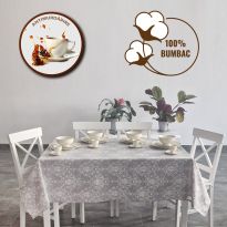 Față de masă rotundă 180 cm anti murdărire 100% Bumbac, Elegantă Gri