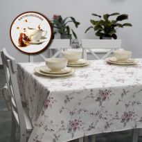 Față de masă rotundă 180 cm anti murdărire 100% Bumbac, Trandafiri Roz