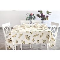 Față de masă rotundă 180 cm anti murdărire 100% Bumbac, Crenguțe de măslin Verde