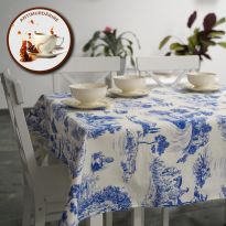 Față de masă rotundă 180 cm anti murdărire 100% Bumbac, Animale Albastru