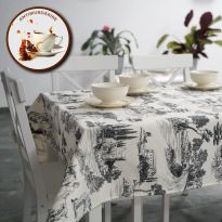 Față de masă rotundă 180 cm anti murdărire 100% Bumbac, Animale Negru