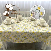 Față de masă rotundă 180 cm anti murdărire 100% Bumbac, Lămâie Galben