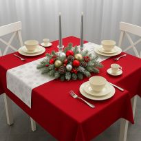 Set Față de masă și Napron Crăciun 160x220 cm, Roșu Aprins