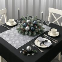 Set Față de masă rotundă și Napron Crăciun 140 cm, Negru