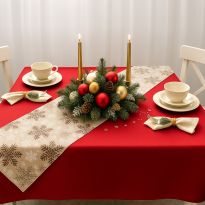 Set Față de masă rotundă și Napron Crăciun 160 cm, Roșu