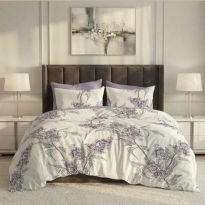 Lenjerie pat dublu ELVO Economy 6 piese Moderna Alb/Lila LEE19