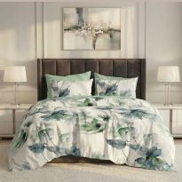 Lenjerie pat dublu ELVO Economy 6 piese Eleganta Alb/Verde LEE16