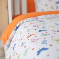 Lenjerie pat Ranforce Cotton Pro Bumbac 100%, 1 persoana, 3 piese Fluturi Portocaliu RCP14