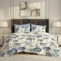 Lenjerie pat dublu ELVO Economy 6 piese Imprimeu floral Crem/Albastru LEE14