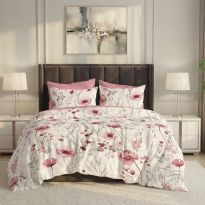 Lenjerie pat dublu ELVO Economy 6 piese Floricele Alb/Roz LEE15