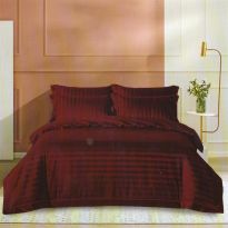 Lenjerie pat dublu 6 piese Damasc Policoton, cearsaf pat 230x250 cm, pilota 200x230 cm, fete perne 50x70 cm si 70x70 cm, dunga 1 cm Rosu Visiniu (6DP37) 