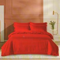 Lenjerie pat dublu 6 piese Damasc Policoton, cearsaf pat 230x250 cm, pilota 200x230 cm, fete perne 50x70 cm si 70x70 cm, dunga 1 cm Rosu Inchis (6DP38) 