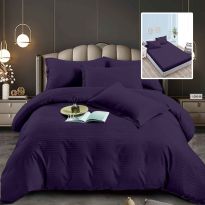 Lenjerie pat dublu 6 piese Damasc Policoton, cu husa saltea 160x200 sau 180x200 cm, pilota 200x230 cm, fete perne 50x70 cm si 70x70 cm, dunga 1 cm Mov (6DPH24) 