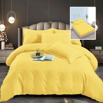 Lenjerie pat dublu 6 piese Damasc Policoton, cu husa saltea 160x200 sau 180x200 cm, pilota 200x230 cm, fete perne 50x70 cm si 70x70 cm, dunga 1 cm Galben (6DPH29) 