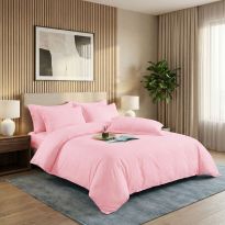 Lenjerie pat dublu 6 piese Damasc Policoton, cu husa saltea 160x200 sau 180x200 cm, pilota 200x230 cm, fete perne 50x70 cm si 70x70 cm, dunga 1 cm Roz (6DPH31) 